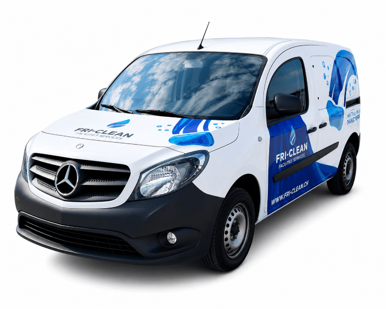 Camionnette Fri-Clean, brandée aux couleurs de l'entreprise